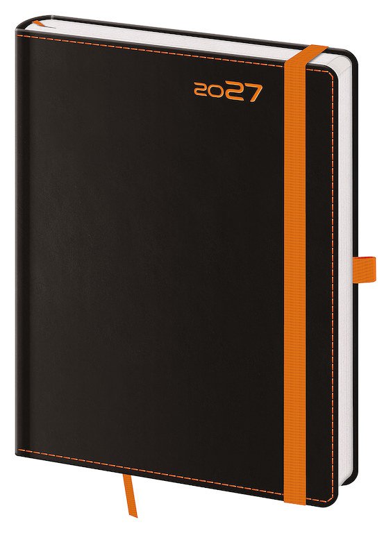 Diáře Vario s gumičkou - Týdenní diář B6 Black Orange s poutkem