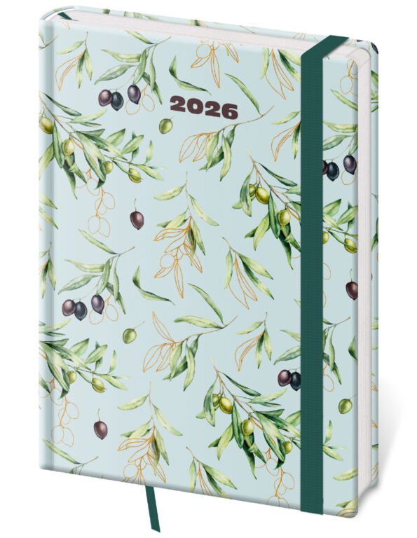 GOMMATO (matné bez struktury) - Denní diář A5 Vario Olive s gumičkou