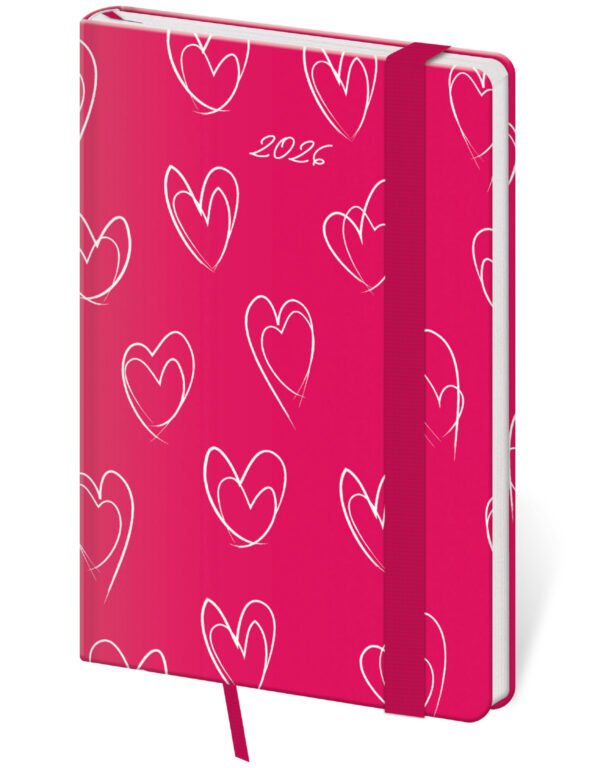 GOMMATO (matné bez struktury) - Kapesní diář Vario Hearts s gumičkou