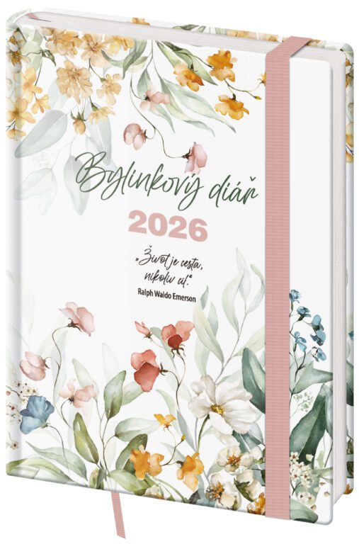 GOMMATO (matné bez struktury) - Týdenní diář B6 Bylinkový Flowers s gumičkou