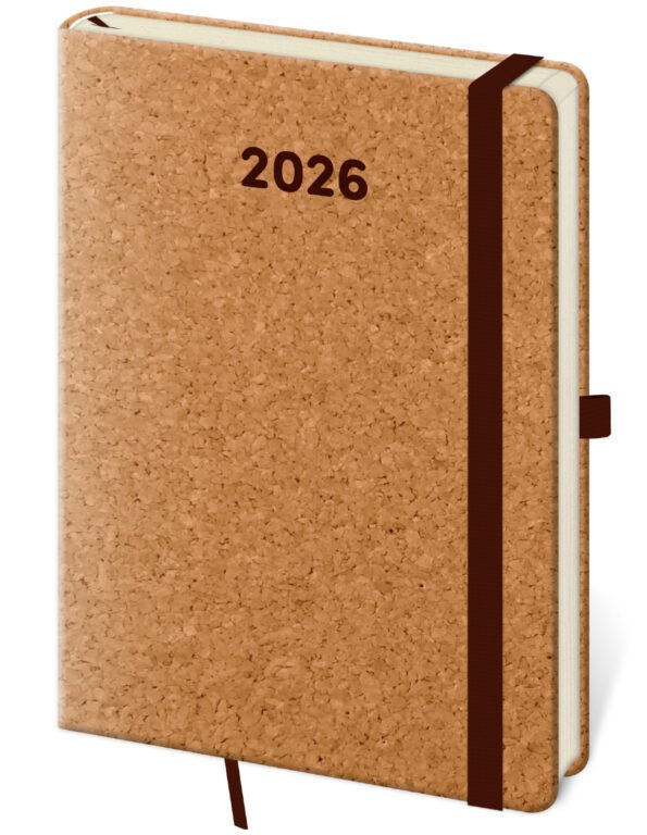 GOMMATO (matné bez struktury) - Denní diář A5 Cork s poutkem