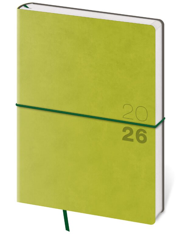 GOMMATO (matné bez struktury) - Týdenní diář A5 Flexio zelený s gumičkou