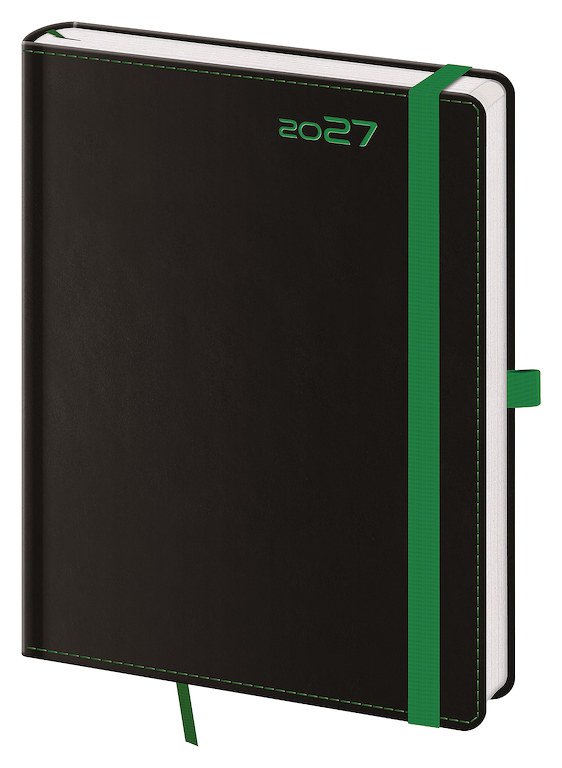 Diáře Vario s gumičkou - Týdenní diář B6 Black Green s poutkem