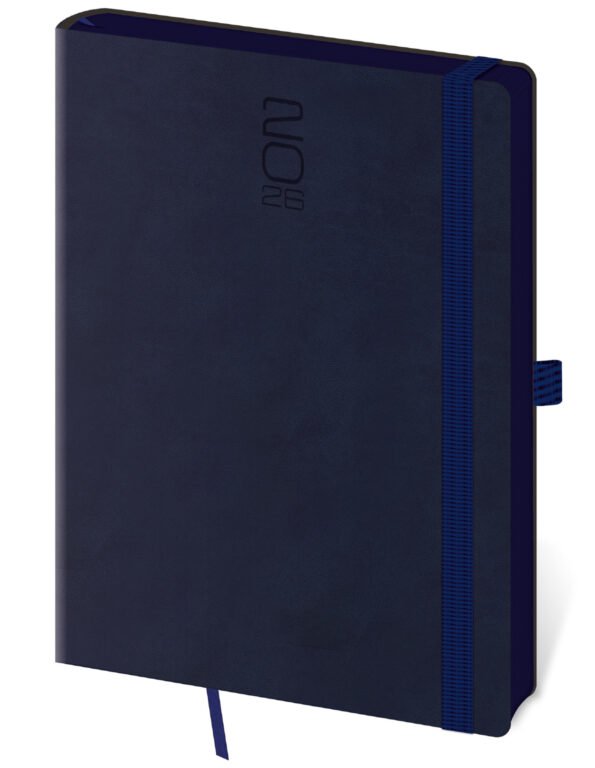Týdenní diář A5 Memory tmavě modrý s gumičkou
