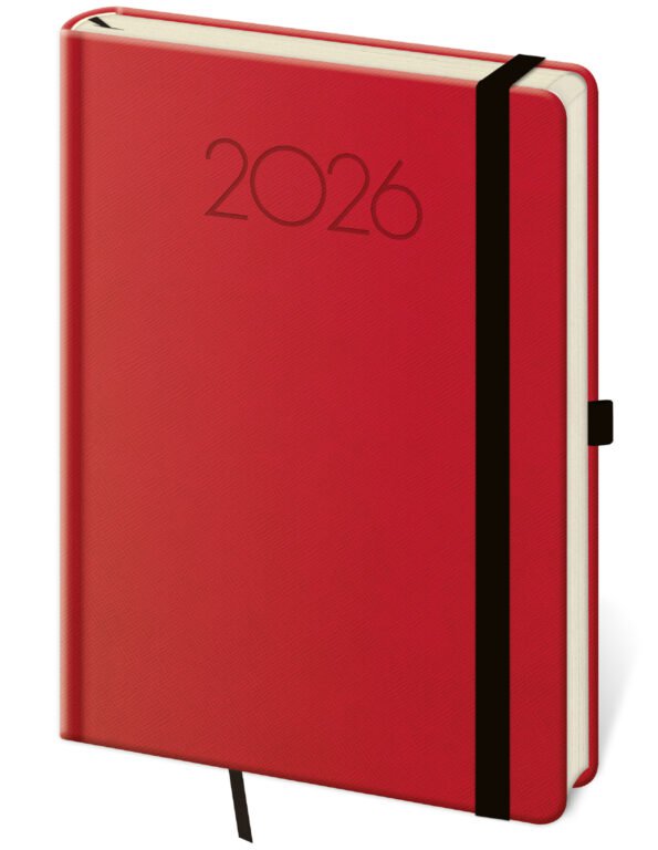 GOMMATO (matné bez struktury) - Denní diář A5 New Praga červený s gumičkou