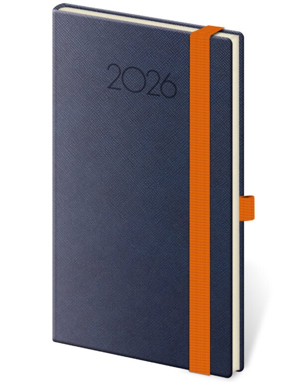 GOMMATO (matné bez struktury) - Kapesní diář New Praga modrý s gumičkou