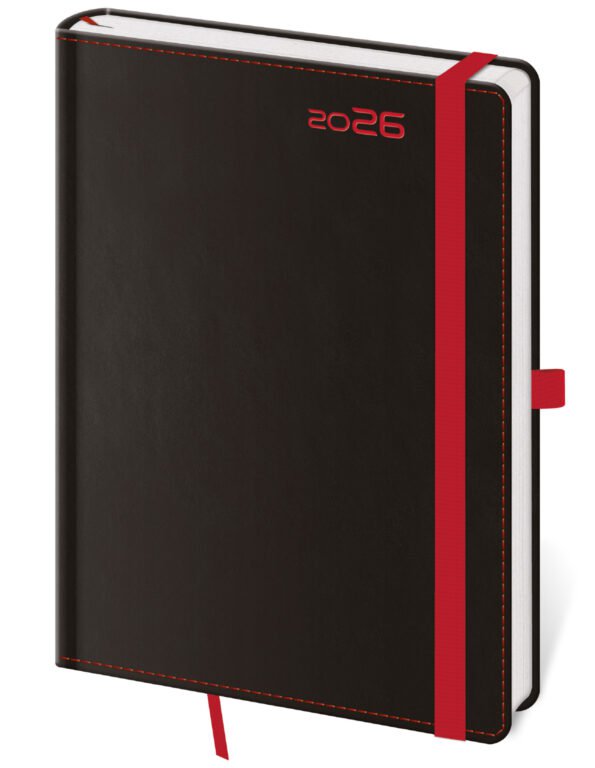 GOMMATO (matné bez struktury) - Týdenní diář B6 Black Red s poutkem