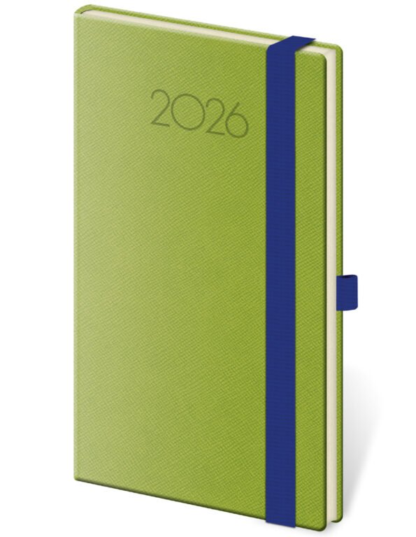 GOMMATO (matné bez struktury) - Kapesní diář New Praga zelený s gumičkou