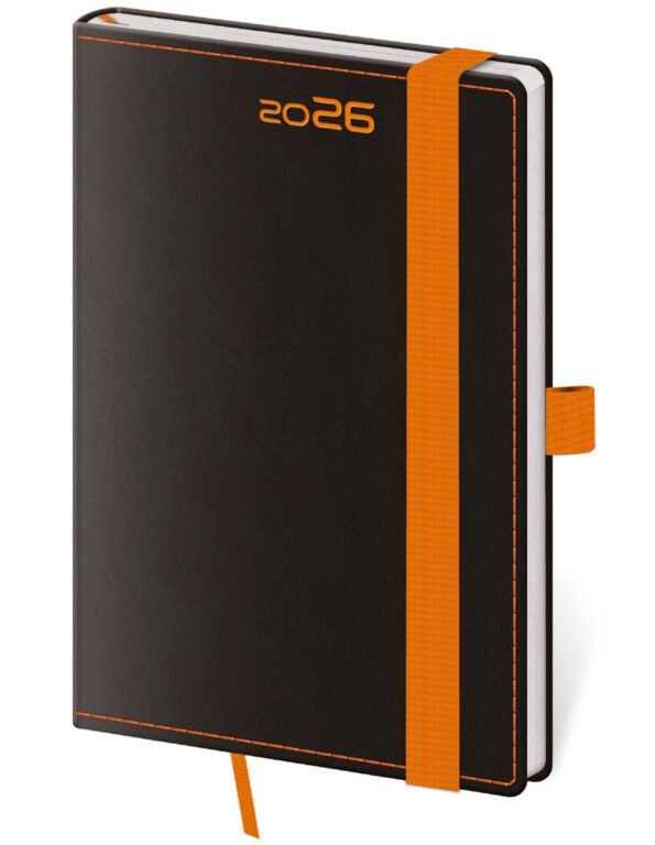 GOMMATO (matné bez struktury) - Kapesní diář Black Orange s poutkem