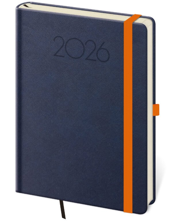 Diáře 2026, plánovací diáře - Denní diář A5 New Praga modrý s gumičkou