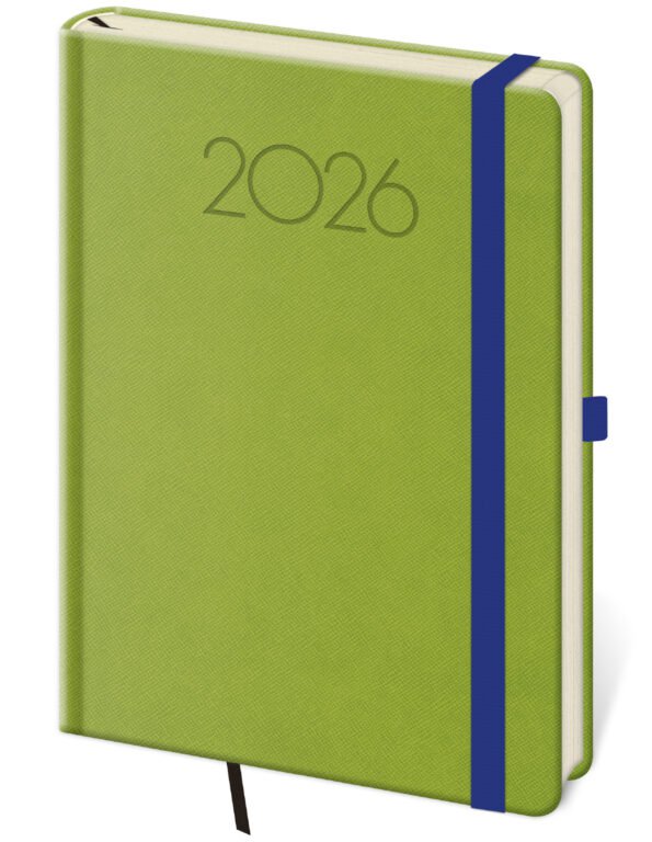 GOMMATO (matné bez struktury) - Denní diář A5 New Praga zelený s gumičkou