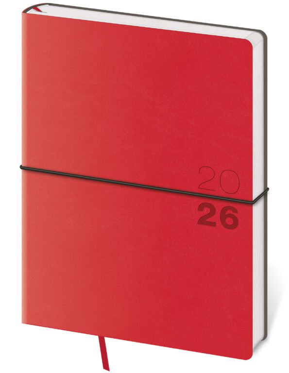 GOMMATO (matné bez struktury) - Týdenní diář B6 Flexio červený s gumičkou