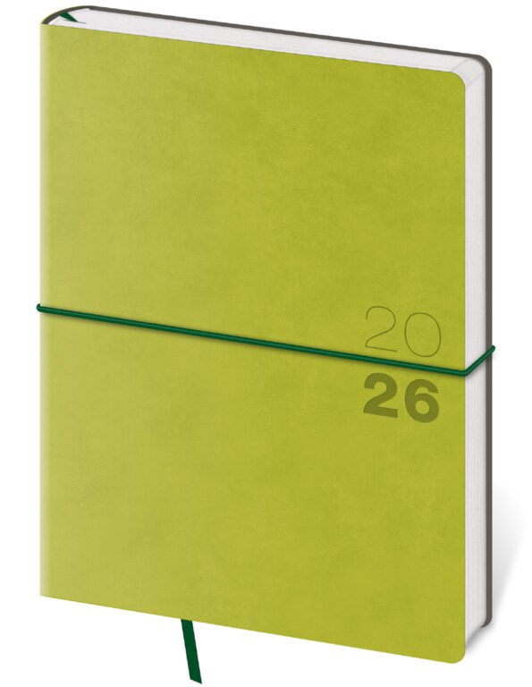 GOMMATO (matné bez struktury) - Týdenní diář B6 Flexio zelený s gumičkou