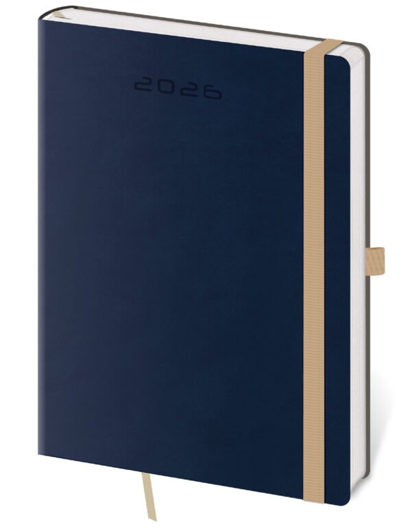 GOMMATO (matné bez struktury) - Denní diář A5 Flexies tmavě modrý s poutkem