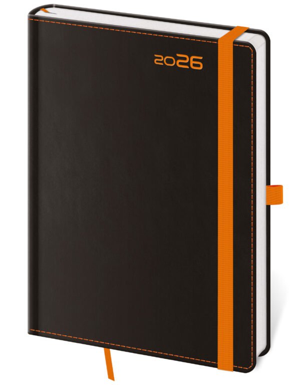 GOMMATO (matné bez struktury) - Týdenní diář B6 Black Orange s poutkem