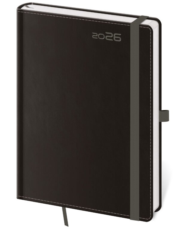 GOMMATO (matné bez struktury) - Týdenní diář B6 Double Black s poutkem