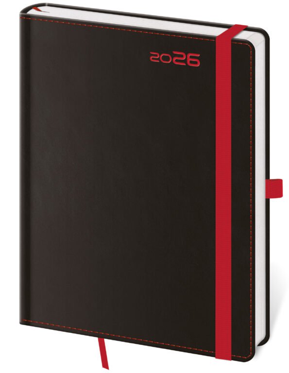 Denní diář A5 Black Red s poutkem