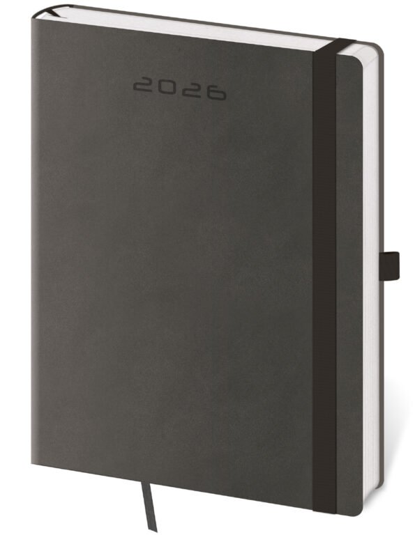 GOMMATO (matné bez struktury) - Týdenní diář B6 Flexies tmavě šedý s poutkem