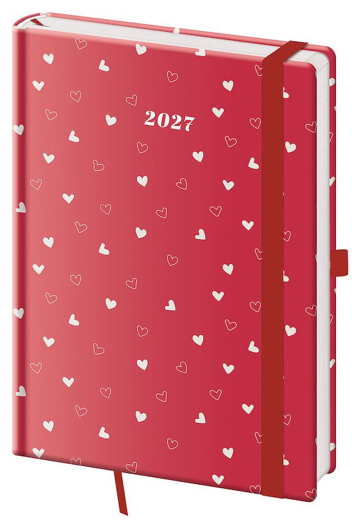 Diáře 2027, plánovací diáře - Týdenní diář A5 Vario Hearts s gumičkou