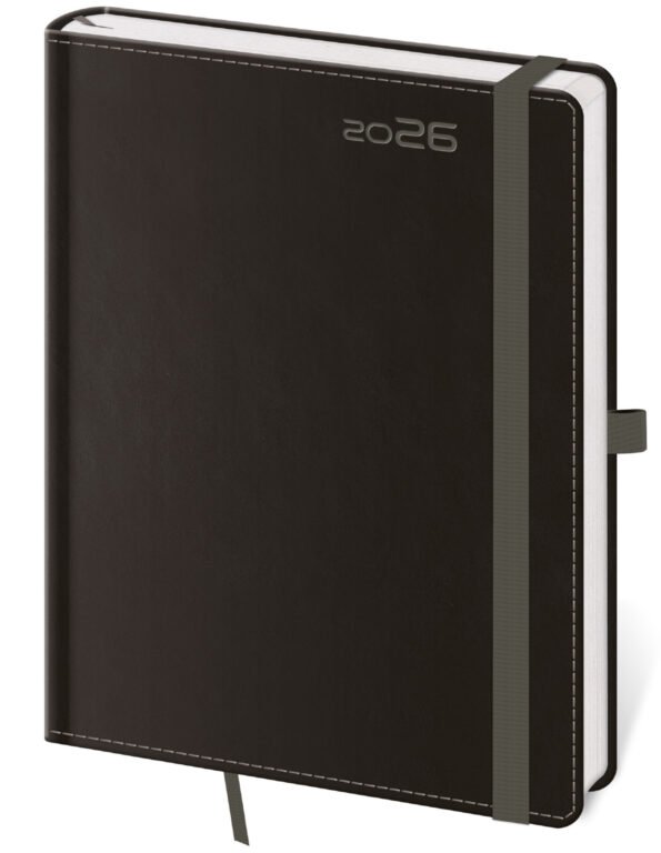 Diáře 2026, plánovací diáře - Denní diář A5 Double Black s poutkem
