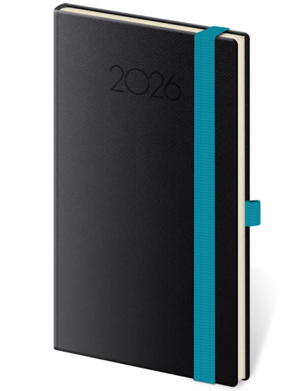 GOMMATO (matné bez struktury) - Kapesní diář New Praga černý s gumičkou