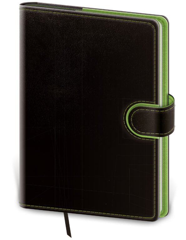 GOMMATO (matné bez struktury) - Denní diář B6 Flip černo/zelený