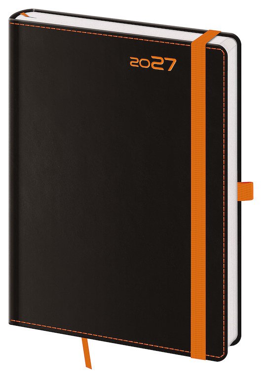 Diáře Vario s gumičkou - Týdenní diář A5 Black Orange s poutkem