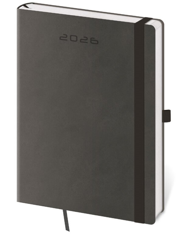 GOMMATO (matné bez struktury) - Týdenní diář A5 Flexies tmavě šedý s poutkem