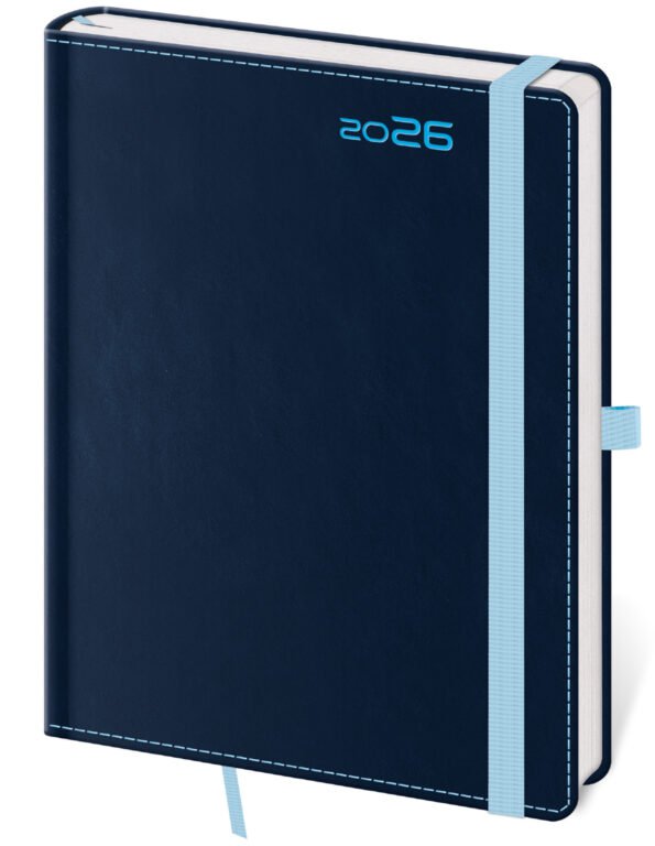 GOMMATO (matné bez struktury) - Týdenní diář A5 Double Blue s poutkem