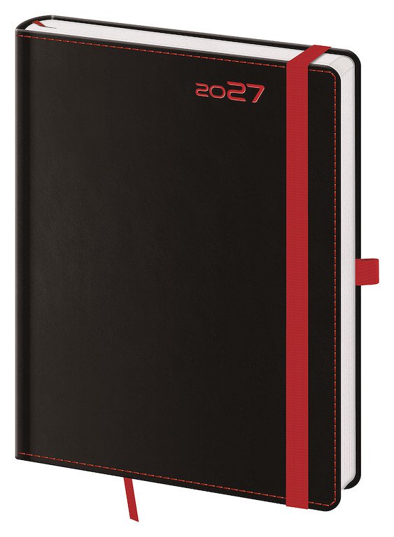 Diáře Vario s gumičkou - Týdenní diář B6 Black Red s poutkem