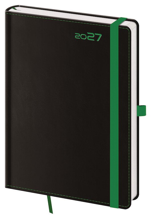 Diáře Vario s gumičkou - Denní diář A5 Black Green s poutkem