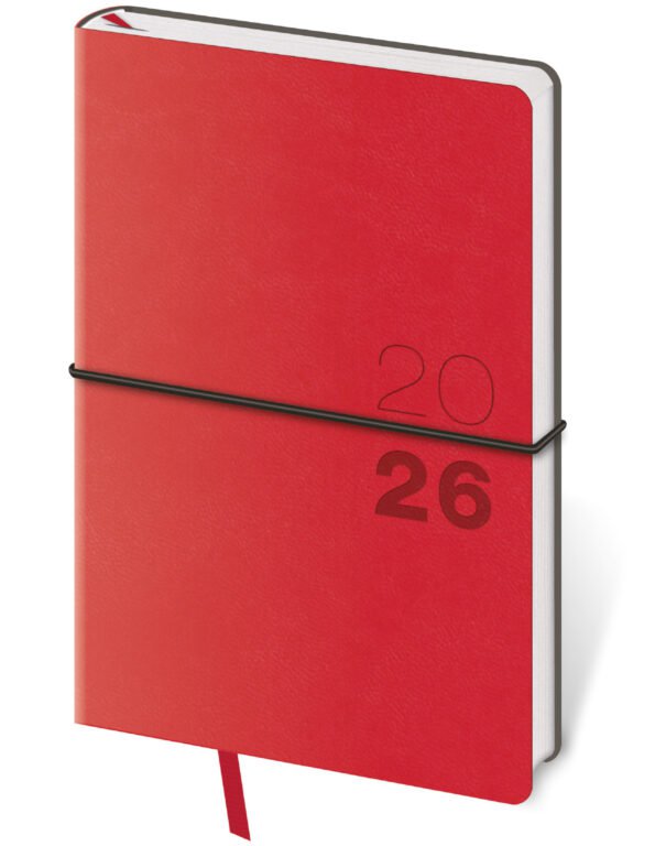 GOMMATO (matné bez struktury) - Kapesní diář Flexio červený s gumičkou