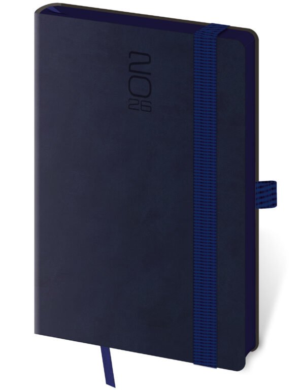 GOMMATO (matné bez struktury) - Kapesní diář Memory tmavě modrý s gumičkou