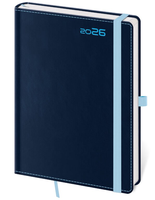 GOMMATO (matné bez struktury) - Týdenní diář B6 Double Blue s poutkem