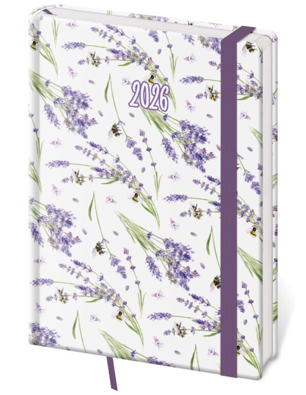 GOMMATO (matné bez struktury) - Denní diář A5 Vario Lavender s gumičkou